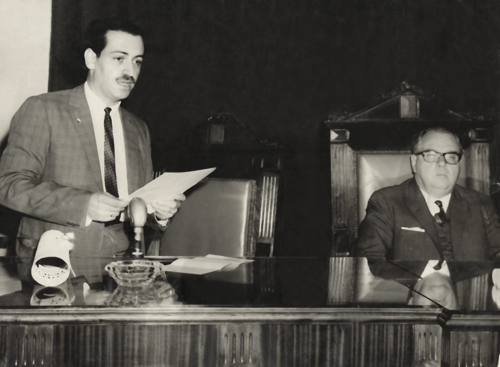 1ª Colación de Grado. Casa de Gobierno La Pampa. Rector Arq Eduardo Rodríguez Pozo, Ministro de Agricultura y Ganadería Nacional.